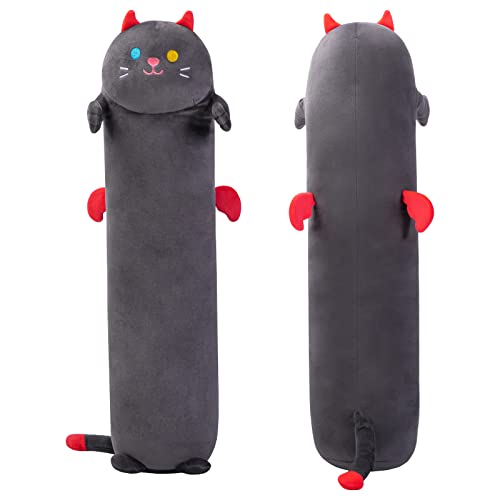 Mewaii 130 cm Langes Katzen-Plüsch-Kawaii-Körperkissen Schwarze Teufelskatze, Kuscheltiere, Kätzchen-Plüsch-Wurfkissen, Puppe, großes Plüschspielzeug, Geschenk für Freundin von Mewaii