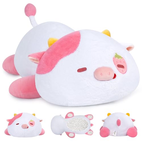 Mewaii Weighted Plüsch Erdbeer Kuh Kuscheltier 58cm,1.8kg (4.0 lbs) Kawaii Plüschtiere für Kinder,Komfortabel und Kuschelig, Kuscheltiere für Frauen und Männer von Mewaii