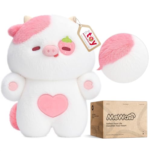 Mewaii Plüschtier 45 cm Erdbeerkuh Kuscheltier für Kinder, Kawaii Kuscheltiere Stofftier Plüsch Kissen Cute Plushies, Spielzeug Geschenk für Kinder Mädchen Jungen von Mewaii