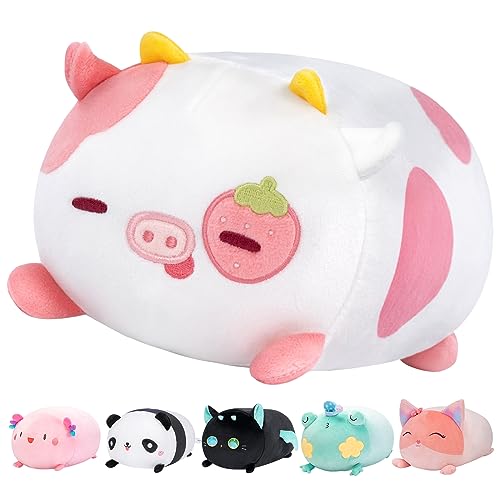 Mewaii Plüschtier Stofftiere Kawaii Plüsch Kissen Erdbeerkuh für Kinder Ausgestopftes Kuscheltiere Tier Spielzeug Kuschelkissen Geschenk Plüschkissen über 3 Jahren von Mewaii