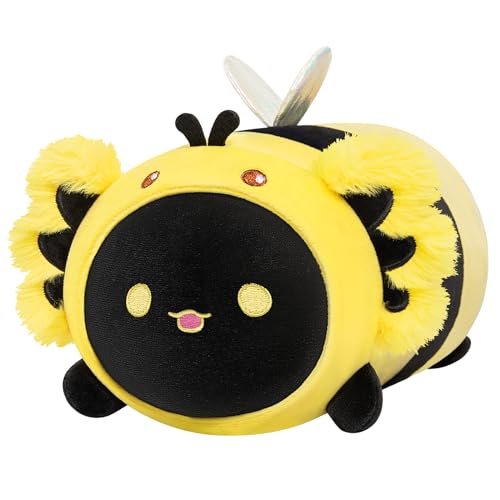 Mewaii Plüschtier Stofftiere Kawaii Schwarzer Axolotl mit Bienenkopf Plüsch Kissen für Kinder Ausgestopftes Kuscheltiere Tier Geschenk Plüschkissen über 3 Jahren(20 cm) von Mewaii