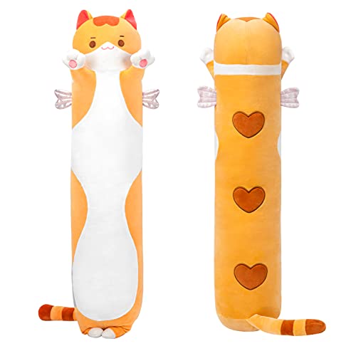 Mewaii Stofftiere Katzen Orange 130CM Plüsch Kissen Lang Kätzchen Plüschtier Ausgestopftes Tier Spielzeug Kuschelkissen Geschenk Plüschkissen von Mewaii