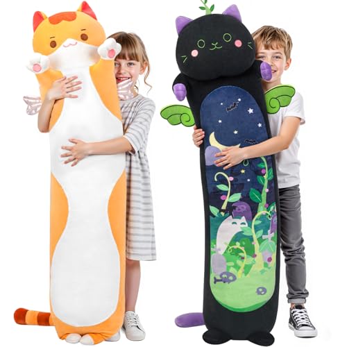 Mewaii Stofftiere Katzen Orange 70CM Plüsch Kissen Lang Kätzchen Plüschtier Ausgestopftes Tier Spielzeug Kuschelkissen Geschenk Plüschkissen über 3 Jahren von Mewaii