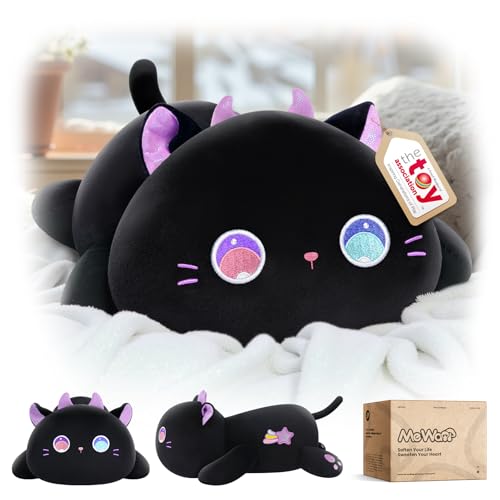 Mewaii Süßes Katzen-Plüschkissen, Kawaii-Plüschtiere, lila Katzen-Kuscheltiere mit großen Augen, matschige Plüschtiere, Kuschelkissen für Kinder und Mädchen(33 cm) von Mewaii