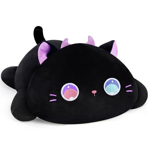 Mewaii Süßes Katzen-Plüschkissen, Kawaii-Plüschtiere, lila Katzen-Kuscheltiere mit großen Augen, matschige Plüschtiere, Kuschelkissen für Kinder und Mädchen(33 cm) von Mewaii