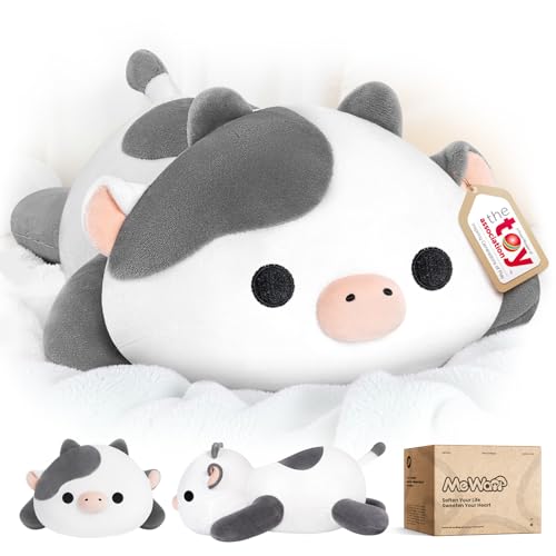 Mewaii Süßes Kuh-Plüschkissen, Kawaii-Plüschtiere, weiße Kuh-Stofftiere, Squishy-Plüschtiere, Kuschelkissen für Kinder und Mädchen(33 cm) von Mewaii