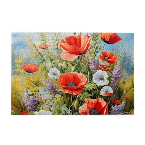 1000 Teile Puzzles für Erwachsene Kunst Malerei Mohn Floral Jigsaw Puzzles für Erwachsene 1000 herausfordernde Puzzle-Spiele von Mexpekil