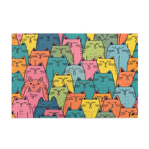 Mexpekil 1000 Teile Puzzle für Erwachsene, Doodle-Stil, farbige Katze, Holzpuzzles, herausfordernde Puzzle-Spiele für Teenager, Geschenke von Mexpekil