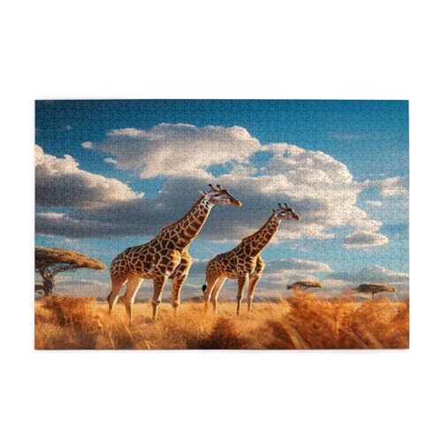 Mexpekil 1000 Teile Puzzles für Erwachsene Afrikanische Tierwelt Giraffe Holzpuzzles Herausfordernde Puzzlespiele für Jugendliche Geschenke von Mexpekil