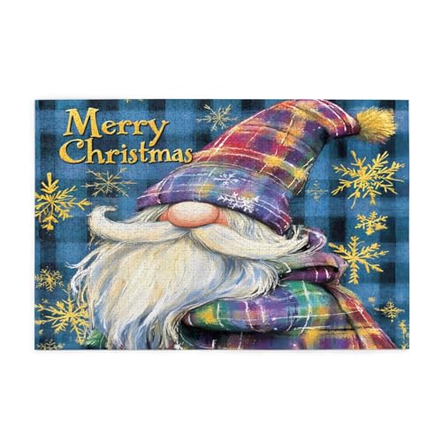 Mexpekil 1000 Teile Puzzles für Erwachsene Coloful Plaid Gelb Schnee Weihnachten Wichtel Holzpuzzles Herausfordernde Puzzlespiele für Jugendliche Geschenke von Mexpekil