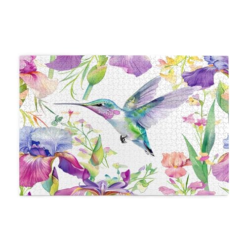 Mexpekil 1000 Teile Puzzles für Erwachsene Frühling Kolibri Iris Floral Holzpuzzles Herausfordernde Puzzlespiele für Jugendliche Geschenke von Mexpekil