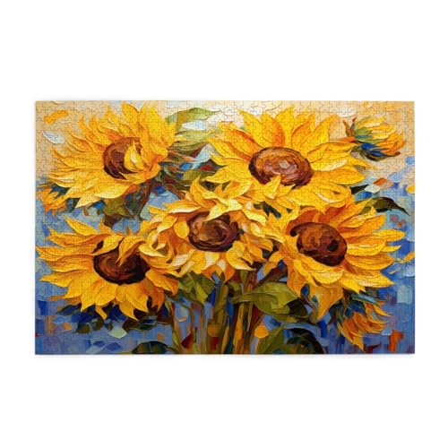 Mexpekil 1000 Teile Puzzles für Erwachsene Kunst Ölgemälde Blumen Sonnenblume Holzpuzzles Herausfordernde Puzzlespiele für Jugendliche Geschenke von Mexpekil