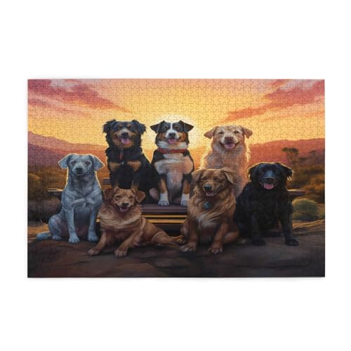 Mexpekil 1000 Teile Puzzles für Erwachsene Malerei Hund Sonnenuntergang Holzpuzzles Herausfordernde Puzzlespiele für Jugendliche Geschenke von Mexpekil