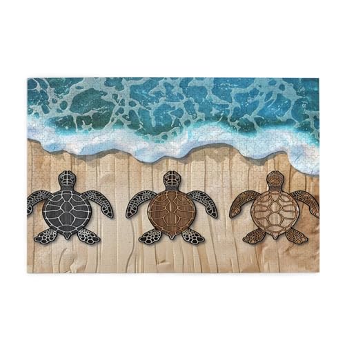 Mexpekil 1000 Teile Puzzles für Erwachsene Retro Holz Strand Ozean Schildkröte Holzpuzzles Herausfordernde Puzzlespiele für Jugendliche Geschenke von Mexpekil