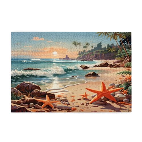 Mexpekil 1000 Teile Puzzles für Erwachsene Retro Ozean Meer Seestern Strandszene Holzpuzzles Herausfordernde Puzzlespiele für Jugendliche Geschenke von Mexpekil