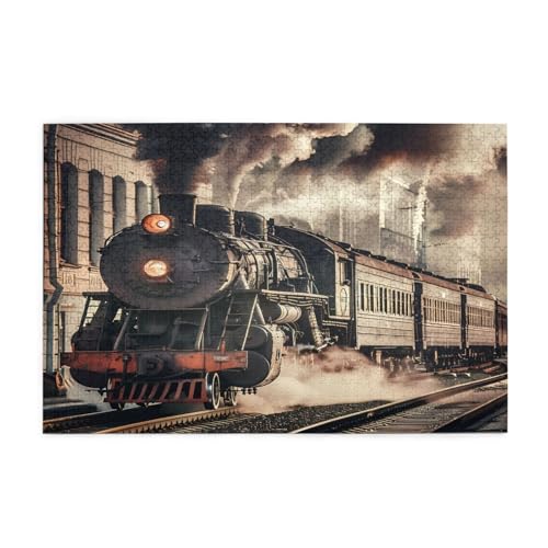 Mexpekil 1000 Teile Puzzles für Erwachsene Retro Schwarz Dampfzug Holzpuzzles Herausfordernde Puzzlespiele für Jugendliche Geschenke von Mexpekil