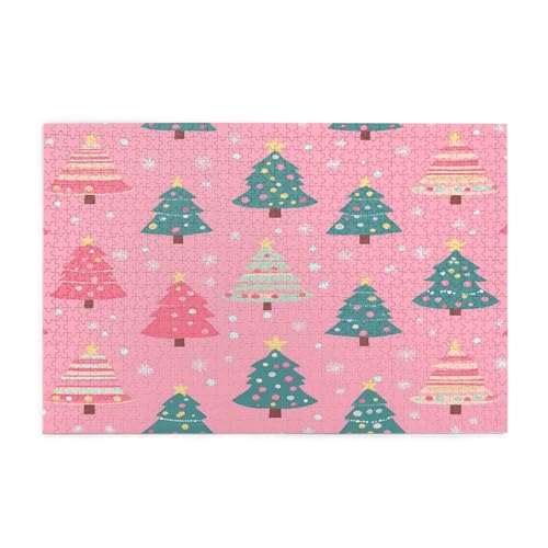 Mexpekil 1000 Teile Puzzles für Erwachsene Rosa Grün Weihnachtsbaum Schnee Holzpuzzles Herausfordernde Puzzlespiele für Jugendliche Geschenke von Mexpekil