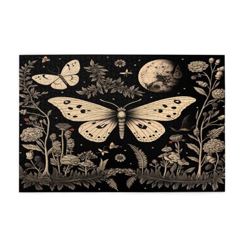 Mexpekil 1000 Teile Puzzles für Erwachsene Vintage Gothic Floral Mond Schmetterling Holzpuzzles Herausfordernde Puzzlespiele für Jugendliche Geschenke von Mexpekil