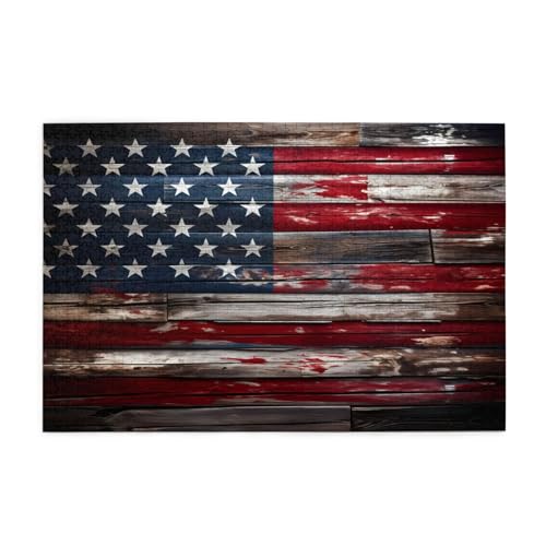 Mexpekil 1000 Teile Puzzles für Erwachsene Vintage USA Amerikanische Flagge Holzpuzzles Herausfordernde Puzzlespiele für Jugendliche Geschenke von Mexpekil