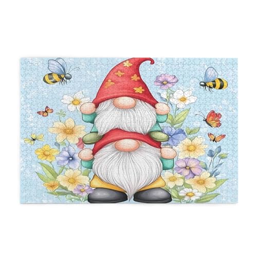 Mexpekil 1000 Teile Puzzles für Erwachsene Zwei Niedliche Zwerg Biene Frühling Blume Holzpuzzles Herausfordernde Puzzlespiele für Jugendliche Geschenke von Mexpekil