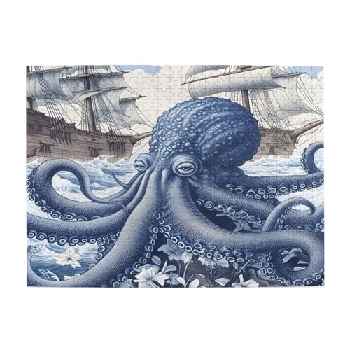 Mexpekil 500 Stück Puzzles für Erwachsene Ocean Seashake Blue Octopus Holzpuzzles Herausfordernde Puzzlespiele für Jugendliche Geschenke von Mexpekil