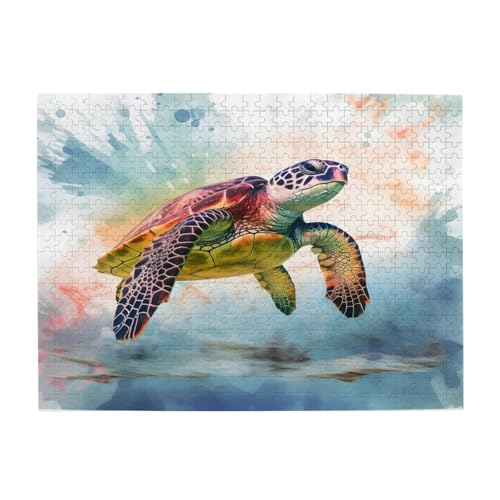 Mexpekil 500 Teile Puzzle für Erwachsene, Aquarell-Schildkröte, Holzpuzzles, herausfordernde Puzzle-Spiele für Teenager, Geschenke von Mexpekil