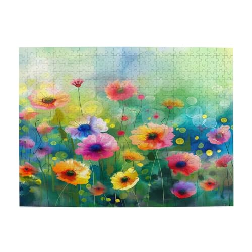 Mexpekil 500 Teile Puzzle für Erwachsene, Aquarell-Wildblumen-Blumenmuster, Holzpuzzles, herausfordernde Puzzle-Spiele für Teenager, Geschenke von Mexpekil