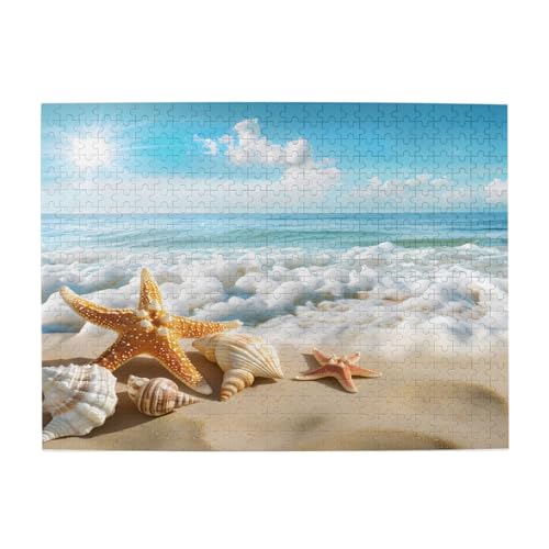 Mexpekil 500 Teile Puzzle für Erwachsene, Meer, Strand, Seestern, Muscheln, Holzpuzzle, herausfordernde Spiele für Teenager, Geschenke von Mexpekil