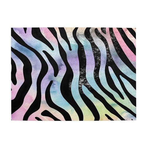 Mexpekil 500 Teile Puzzles für Erwachsene, buntes Neon-Tier-Zebra-Druck, Holzpuzzles, herausfordernde Puzzle-Spiele für Teenager, Geschenke von Mexpekil