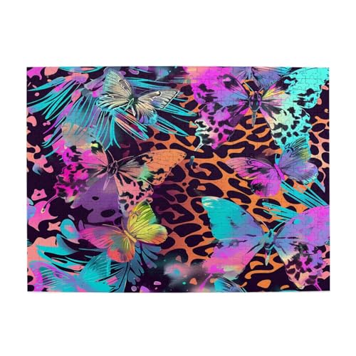 Mexpekil 500 Teile Puzzles für Erwachsene, neonfarben, bunt, Schmetterling, Leopard, Holzpuzzle, herausfordernde Puzzle-Spiele für Teenager, Geschenke von Mexpekil