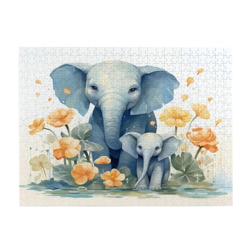 Mexpekil 500 Teile Puzzles für Erwachsene Cartoon Elefant Blume Holzpuzzles Herausfordernde Puzzlespiele für Jugendliche Geschenke von Mexpekil