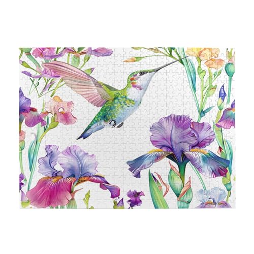 Mexpekil 500 Teile Puzzles für Erwachsene Frühling Kolibri Iris Blume Holzpuzzles Herausfordernde Puzzlespiele für Jugendliche Geschenke von Mexpekil