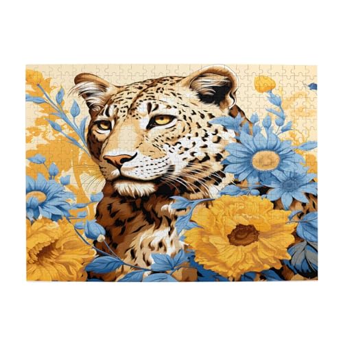 Mexpekil 500 Teile Puzzles für Erwachsene Leopard Gelb Blau Blume Holzpuzzles Herausfordernde Puzzlespiele für Jugendliche Geschenke von Mexpekil