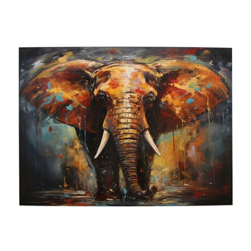 Mexpekil 500 Teile Puzzles für Erwachsene Ölgemälde Elefant Holzpuzzles Herausfordernde Puzzlespiele für Jugendliche Geschenke von Mexpekil