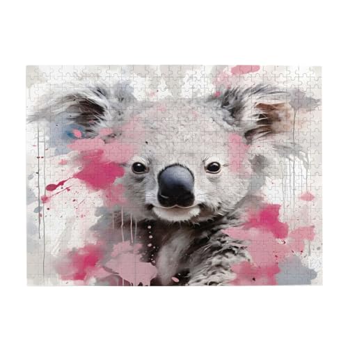 Mexpekil 500 Teile Puzzles für Erwachsene Rosa Grau Splash Koala Holzpuzzles Herausfordernde Puzzlespiele für Jugendliche Geschenke von Mexpekil