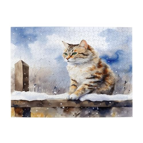 Mexpekil 500 Teile Puzzles für Erwachsene Winter Katze Holzpuzzles Herausfordernde Puzzlespiele für Jugendliche Geschenke von Mexpekil