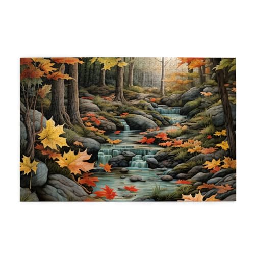 Mexpekil Autumn Forest River 1000 Teile Puzzle für Erwachsene Holzpuzzles Erwachsene Puzzle Lernspiele für Erwachsene Geschenke Wohnkultur von Mexpekil