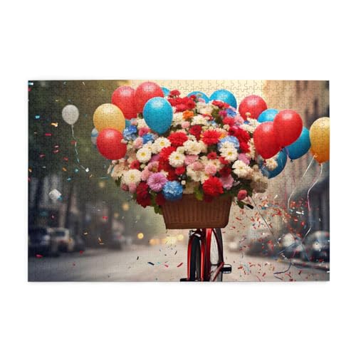 Mexpekil Ballon Blume Fahrrad 1000 Teile Puzzle für Erwachsene Holzpuzzles Erwachsene Puzzle Lernspiele für Erwachsene Geschenke Wohnkultur von Mexpekil