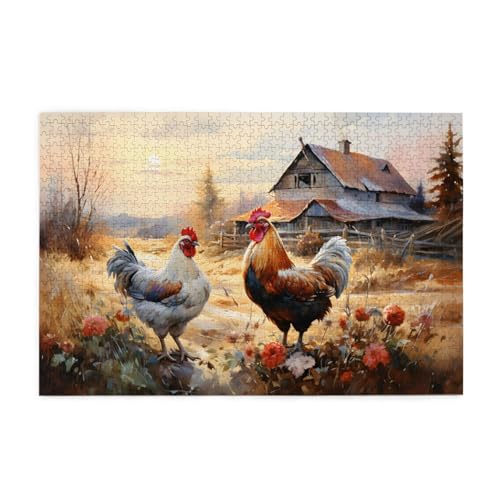 Mexpekil Bauernhof Huhn 1000 Teile Puzzle für Erwachsene Holzpuzzles Erwachsene Puzzle Lernspiele für Erwachsene Geschenke Wohnkultur von Mexpekil