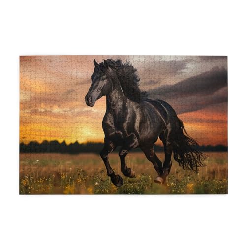 Mexpekil Black Horse 1000 Teile Puzzle für Erwachsene Holzpuzzles Erwachsene Puzzle Lernspiele für Erwachsene Geschenke Wohnkultur von Mexpekil