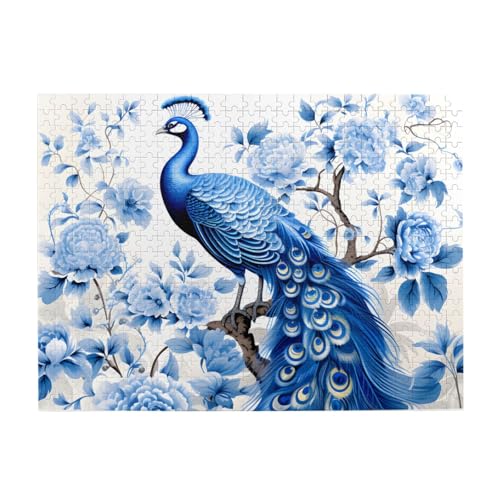 Mexpekil Blauer Pfau Floral 500 Teile Puzzle für Erwachsene Holzpuzzles Erwachsene Puzzle Lernspiele für Erwachsene Geschenke Wohnkultur von Mexpekil