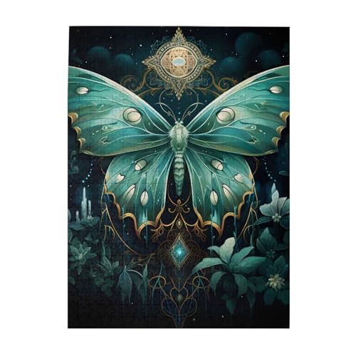 Mexpekil Blauer Schmetterling Boho 500 Teile Puzzle für Erwachsene Holzpuzzles Erwachsene Puzzle Lernspiele für Erwachsene Geschenke Wohnkultur von Mexpekil