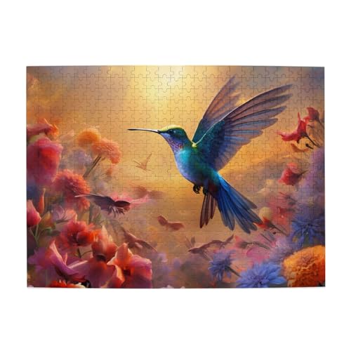 Mexpekil Blauer Vogel Rosa Blumen 500 Teile Puzzle für Erwachsene Holzpuzzles Erwachsene Puzzle Lernspiele für Erwachsene Geschenke Wohnkultur von Mexpekil