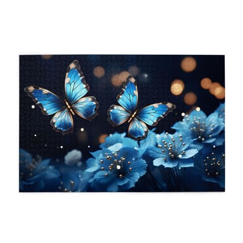 Mexpekil Blaugrün Schmetterling Floral 1000 Teile Puzzle für Erwachsene Holzpuzzles Erwachsene Puzzle Lernspiele für Erwachsene Geschenke Wohnkultur von Mexpekil