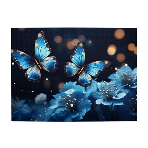 Mexpekil Blaugrün Schmetterling Floral 500 Teile Puzzle für Erwachsene Holzpuzzles Erwachsene Puzzle Lernspiele für Erwachsene Geschenke Wohnkultur von Mexpekil