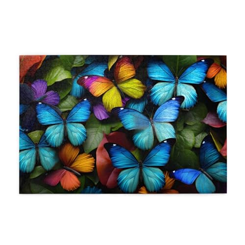 Mexpekil Blue Butterfly Art 1000 Teile Puzzle für Erwachsene Holzpuzzles Erwachsene Puzzle Lernspiele für Erwachsene Geschenke Wohnkultur von Mexpekil