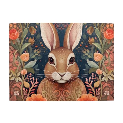 Mexpekil Boho Rabbit Flower 500 Teile Puzzle für Erwachsene Holzpuzzles Erwachsene Puzzle Lernspiele für Erwachsene Geschenke Wohnkultur von Mexpekil