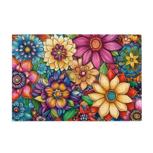 Mexpekil Bright Floral Mandala 1000 Teile Puzzle für Erwachsene Holzpuzzles Erwachsene Puzzle Lernspiele für Erwachsene Geschenke Wohnkultur von Mexpekil