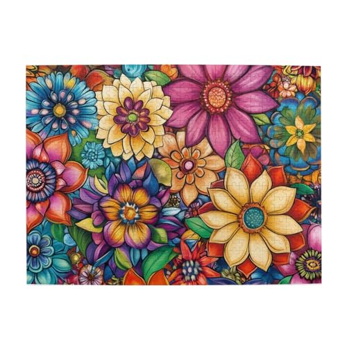 Mexpekil Bright Floral Mandala 500 Teile Puzzle für Erwachsene Holzpuzzles Erwachsene Puzzle Lernspiele für Erwachsene Geschenke Wohnkultur von Mexpekil