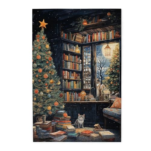 Mexpekil Buch Weihnachten Tee 1000 Teile Puzzles für Erwachsene Holzpuzzles Erwachsene Puzzle Lernspiele für Erwachsene Geschenke Wohnkultur von Mexpekil